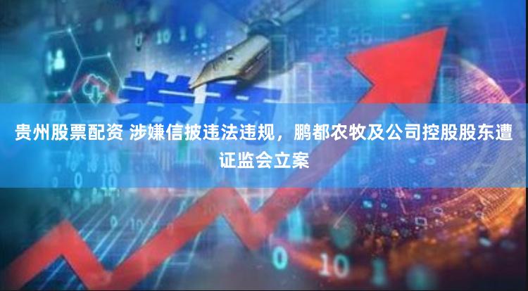 贵州股票配资 涉嫌信披违法违规，鹏都农牧及公司控股股东遭证监会立案